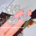 【Mega Sale】The same high-end skirt earrings super flash bright high carbon diamond T square zircon fan for women. 