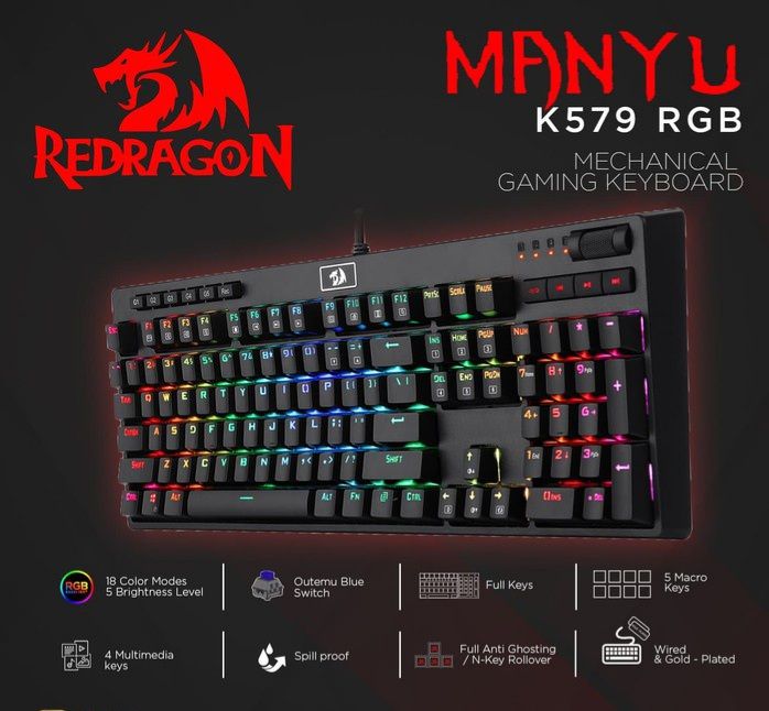 Redragon K579 Mechanical Gaming Keyboard Wired RGB LED Backlit 104 Keys Mechanical Gamers Keyboard with Macro Keys for Computer PC Laptop