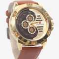 NavyForce Golden Dial Leather Strap Watch For Men. 