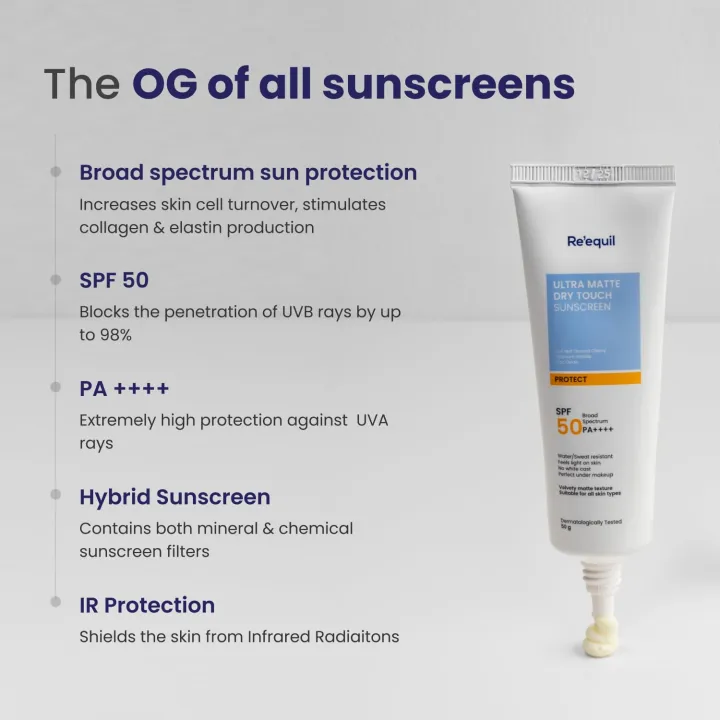 Re'equil%20Ultra%20Matte%20Dry%20Touch%20Sunscreen%20Matte%20Finish%20Sunscreen%20For%20All%20Skin%20Types%20Water%20&%20Sweat%20Resistant%20With%20Spf%2050%20Pa++++%20No%20White%20Cast,%20Non-Greasy%20&%20Non-Comedogenic%20Sunscreen%2050G%20-%20Image%207
