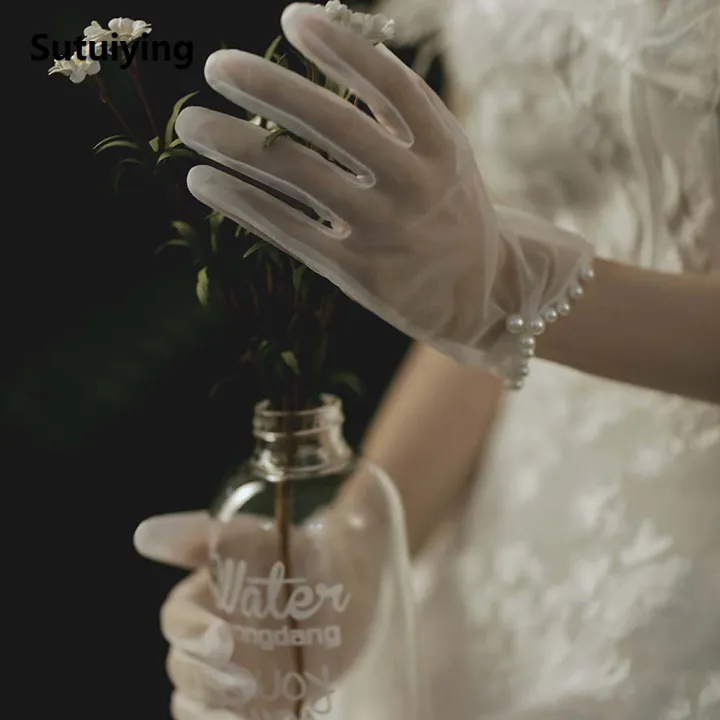 Sutuiying%20Hand-made%20Summer%20Girl%20Bridal%20Women%20Short%20Wedding%20Gloves%20Bow%20Tulle%20Mittens%20Finger%20Gloves%20-%20Image%208