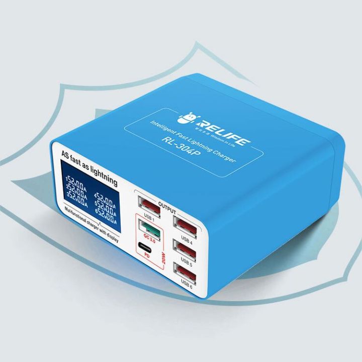 RELIFE RL-304P & RL-304S Smart 6-port Digital Display Android Type C PD ...