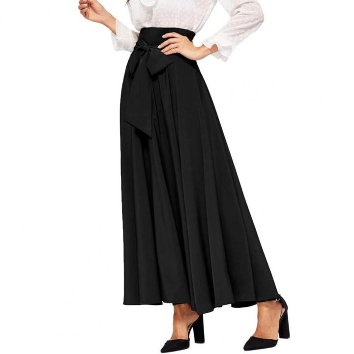 NEW%20Ankle%20solid%20color%20line%20tie%20elegant%20skirt%20women's%20long%20skirt%20with%20high%20waist%20A%20cut%20pleated%20length,%20suitable%20for%20spring%20women%20-%20Image%203