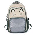 Versatile Embroidery Cartoon Ita Bag Large Capacity Cute Transparent Pocket Itabag Preppy Style Cat Student School Bag Girls. 