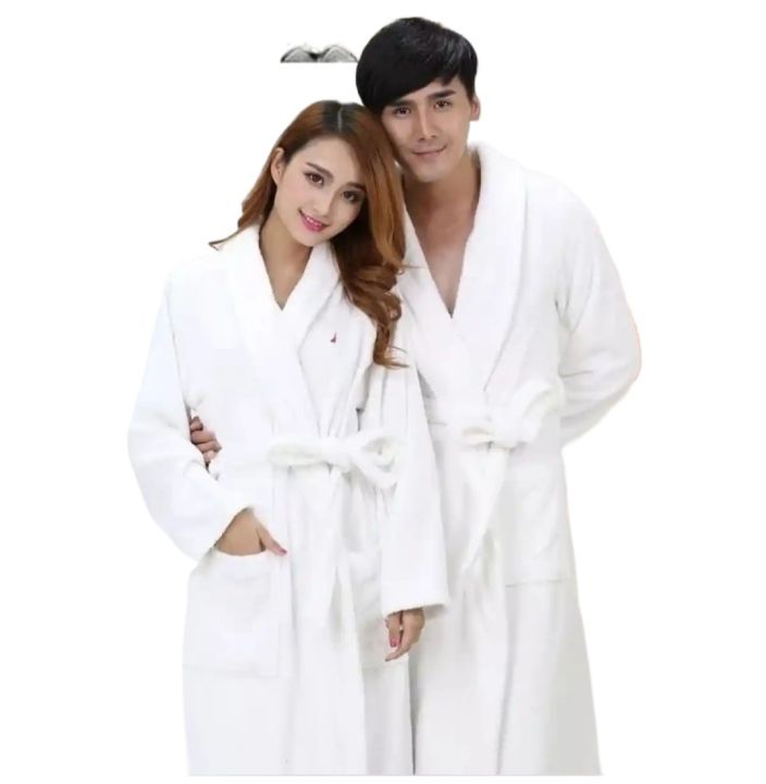 2 Pcs Women's Men's Winter Facecloth Bathrobe, Dressing Gown, Sauna Robe, Housecoat with Hood, Soft, Fluffy, Long