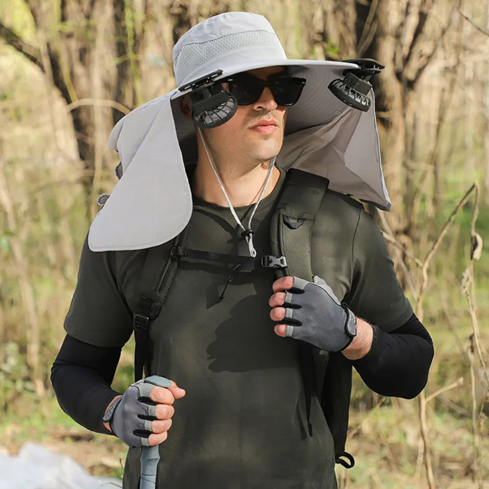 Sunglasses Sunhats For Men Wide Brim Solar Fan Outdoor Fishing Hat