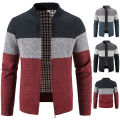 Men's sweater coat winter fleece-lined thick warm striped baseball collar sweater cardigan long sleeve outerwear sweater. 