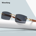 Wenefang Rectangle Fashion Rimless Sunglasses for Women Men Gangster 90s Frameless Shades Retro Vintage Trendy Wooden Frame Eyewear. 