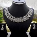 Jewels of Nepal American Diamond Studded Necklace & Earrings Set for Women. 
