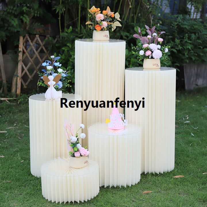 Renyuan Folding Paper Cake Stand Roman Column Ornaments Dessert Table Fashion for Wedding Anniversary Birthday Party Baby Shower Decoration