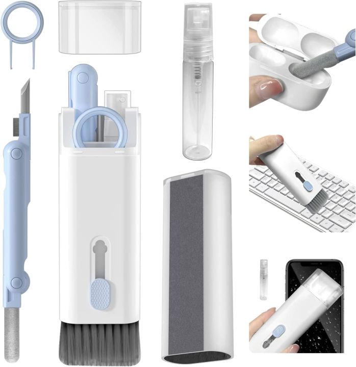 7 in 1 Electronic MultiCleaner kit brush, Cleaning Kit for Monitor Keyboard Airpods, Screen Dust Brush Including Soft Sweep, Swipe, Airpod Cleaner Pen, Key Puller and Spray Bottle(Multi Color)