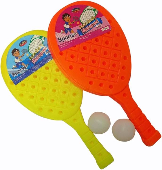 Scool Plastic Rackets Kids Plastic Badminton or Table Tennis Racket 2 Pice with Plastic Balls ...
