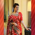 Woven Banarasi Silk Blend Saree (Red). 