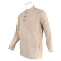 Cream Solid Buttoned Cotton Kurta Shirt For Men. 