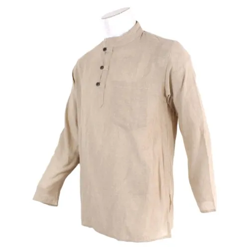 Cream%20Solid%20Buttoned%20Cotton%20Kurta%20Shirt%20For%20Men%20-%20Image%204