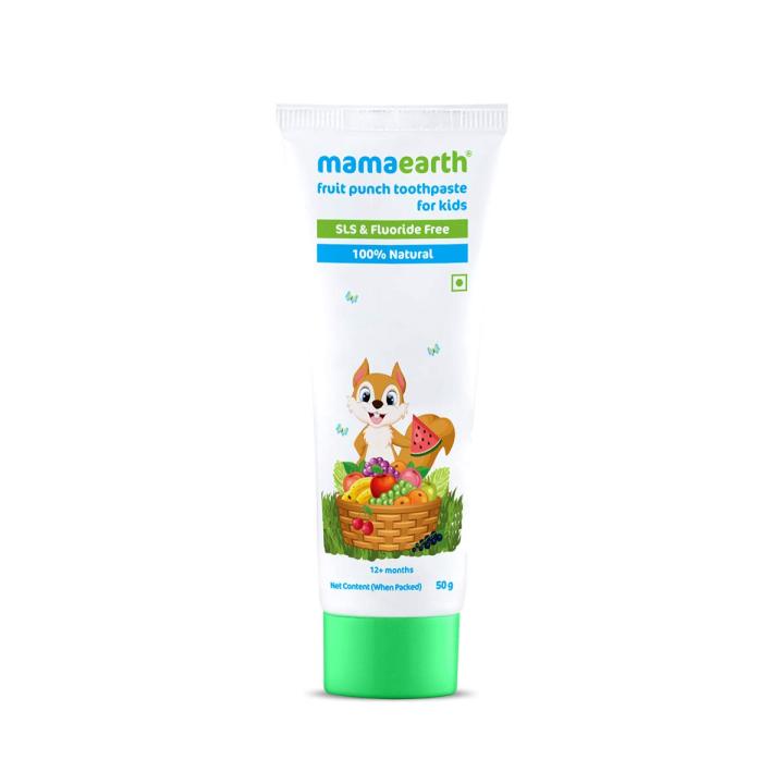 Mamaearth Fruit Punch Toothpaste for Kids | Fun & Gentle on Delicate Gums | Cleanses Teeth & Fight Tooth Decay with Fruity Flavor | Safe If Swallowed | SLS & Fluoride-Free | 1.76 Oz/50g