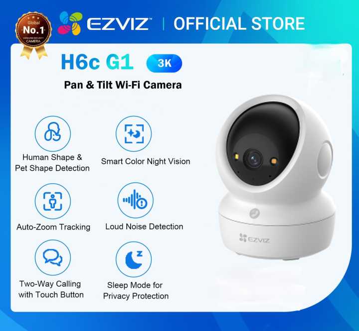 Ezviz H6C G1 3K 5MP Indoor Pan & Tilt Wired/Wireless CCTV Camera, Smart Night Vision  With SD Card Supported(SD Card Not Included)