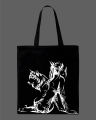 Tribal Wolf & Female Silhouette Printed Tote Bag | Artistic Eco-Friendly Cotton Shoulder Bag -White, Black. 