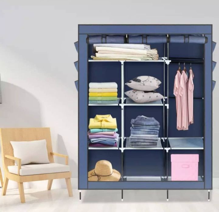 Portable Clothes Storage Organizer Rack Shelves, Cloth Daraz, Non-Fabric Cover Standing Closet