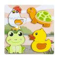 New Multicolor Wooden 3D Puzzle Cartoon Animal Fruits Dinosaur English Learning Puzzle Hand-eye Coordination Animals Jigsaw Toys Gifts. 