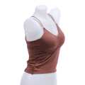 Dark Brown Spandex Sexy Slim Backless Cami Tops With Separated Bra Crossed Straps Padding Tanks Crop Tops For Women. 