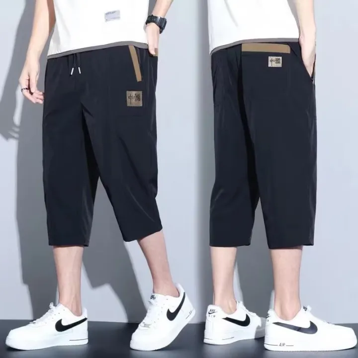 Douyin%20cropped%20slacks,%20men's%20elastic%20waist,%20loose%20shorts,%20trendy%20embroidered%20Chinese%20ice%20silk%20quick-drying%20sports%20pants%20-%20Image%202