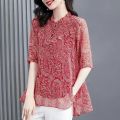Floral Chiffon Shirt Female Short-sleeved Top Fashion Korean Style Elegant Lady Noble Shirt Blouse. 