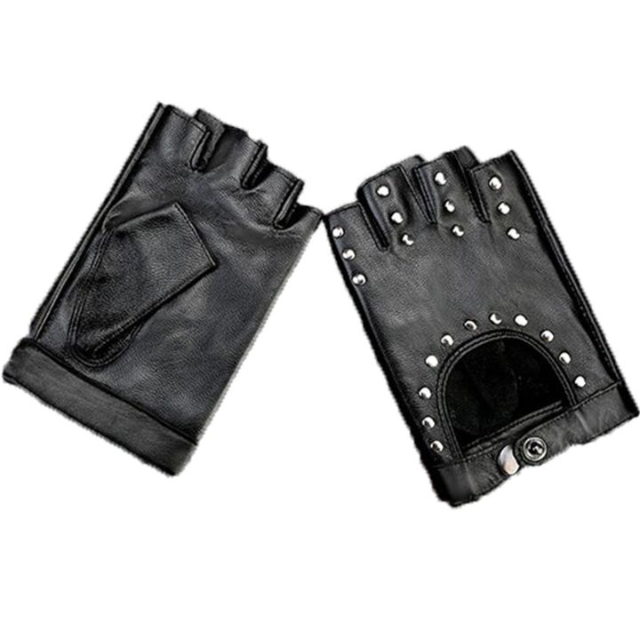 Driving Motor Rivet Fingerless Gloves Punk Glove Leather Mittens