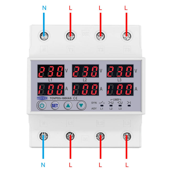 TOMZN 100A 3-Phase DIN Rail Voltage Protection Relay – Adjustable Over ...