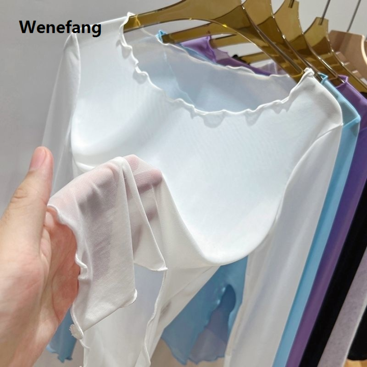 Wenefang%20Ice%20Silk%20Mesh%20Bottom%20Blouse%20for%20Women%20Summer%20Wear%20Sunscreen%20High%20Quality%20Long-sleeved%20T-shirt%20Foreign%20Aura%20Edge%20Tulle%20Perspective%20-%20Image%206