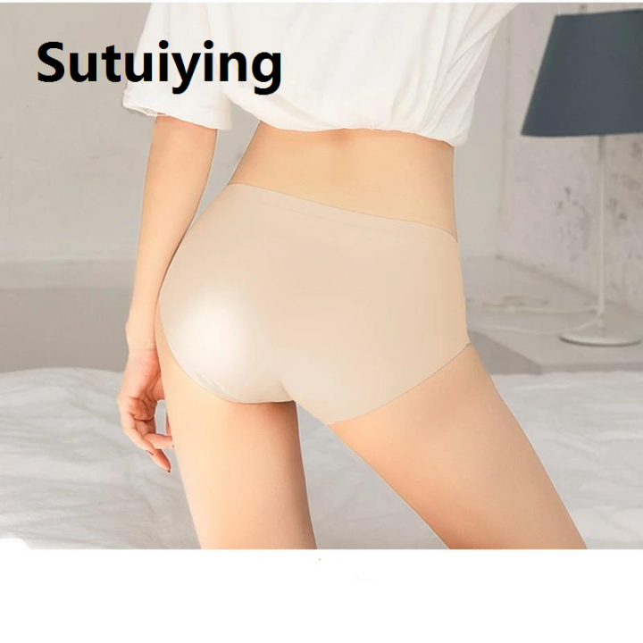 Sutuiying 1PC Women's Panties Ice Silk Underwear Seamless Lingerie For Women Mid Rise Female Lingerie Briefs Traceless Underpants