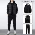 Set Of 3 Pieces Winter Wear - Warm Stylist Combo Set Half Jacket Cotton Hoodie And Joggers For Men - Fashion | Winter Wear For Men. 