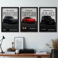 Rolls Royce Phantom, Porsche Taycan & Mercedes AMG Car Wall Art – Set of 3 Framed A4 Prints. 