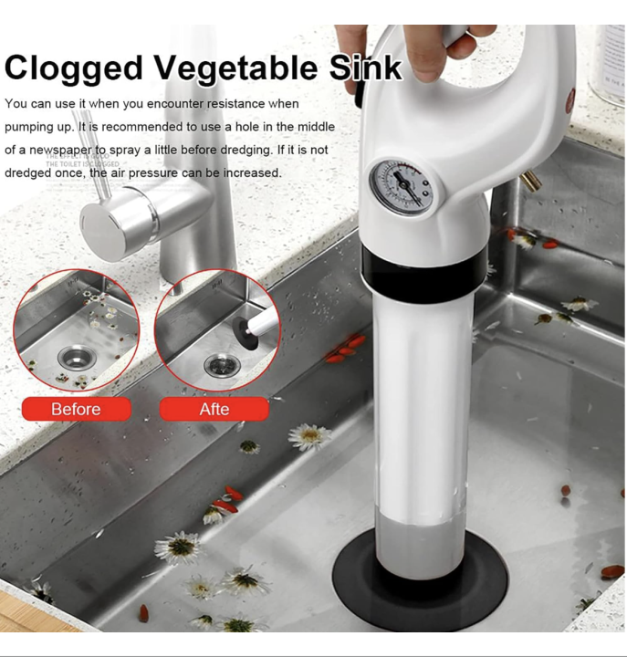 NewFree Toilet Plunger,High Pressure Plunger Kit,Air Clog Remover,Air Drain Blaster Gun with 4 Replaceable Heads,Bathroom Plunger Detachable Assembly Sewer,for Sink Toilet Floor Drain and Pipe Clog