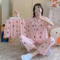 3 Piece Pajama Set Girls' short sleeve shirt long trouser Home wear Short Sets Night Shirt Pajama Women's Sleepwear. 