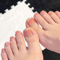 Short Pink Press on Toenails with French White Edge Flower Designs Toe Nails Sets for Women Girls DIY Manicure Nail Art. 