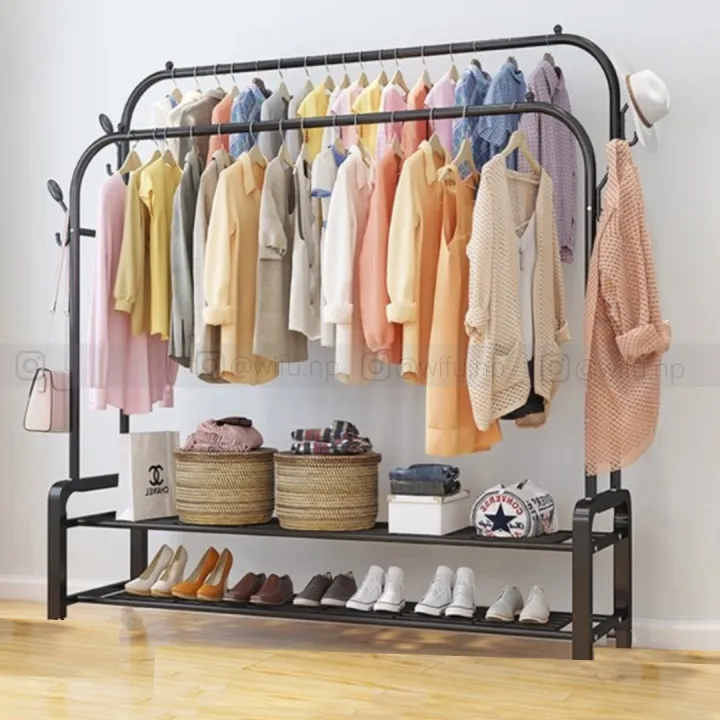 Metal%20Coat%20Rack%20And%20Clothes%20Hanger%20Stand%20With%20Side%20Hooks%20And%20Bottom%20Shelves%20(Requires%20Self%20Assemble)%20-%20Clothes%20Hangers%20-%20Image%204