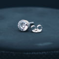 1 Piece Shining Pure Silver Stud Earrings for Men, Boys, Women, and Girls with Clear Round Stone, Timeless and Elegant Design. 