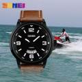 SKMEI 9115 Men's Casual Date Display Leather Strap Luminous Quartz Watch - Brown. 