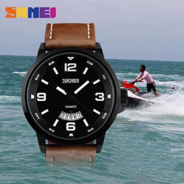 SKMEI%209115%20Men's%20Casual%20Date%20Display%20Leather%20Strap%20Luminous%20Quartz%20Watch%20-%20Brown%20-%20Image%205