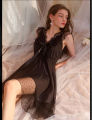 Pebbles Nepal Nightdress Mesh Lace V-neck Satin Casual Sexy Nightdress. 