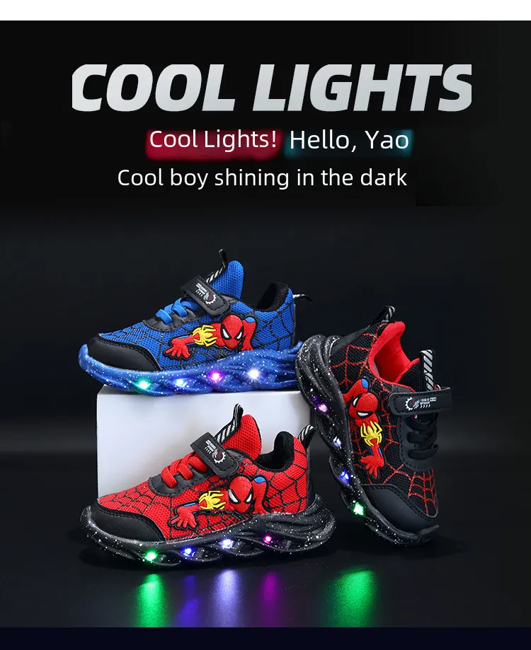 2023 new light-on Spider-Man children's shoes new boys' sneaker