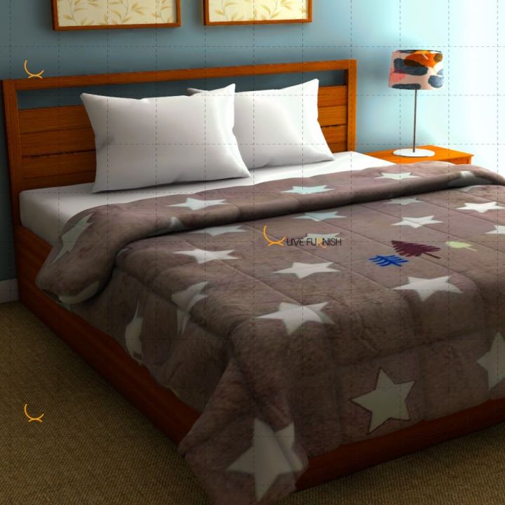 Cream Floral 3D Printed Double Bed Super Soft Fleece Blanket