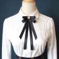 Fashion Polyester Ribbon Bowknot Brooch Pin Black Vintage Collar Pretied Necktie Clip Crystal Rhinestones Jewelry Bowtie Women. 