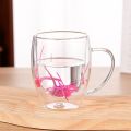 With Handle Heat Resistant Dry Flowers Cup High Borosilicate Glass Simple Double Wall Glass Cup INS Trends Floral Tea Coffee Cups Creative Gift. 