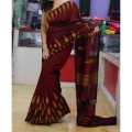 Deep Maroon Dhaka Printed Saree With Unstiched Blouse For Women. 
