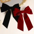 Girls Black Red Big Velvet Bow Hair Clip For Women Vintage Wedding Long Ribbon Korean Hair Pin Barrette Fashion Hair Accessories. 
