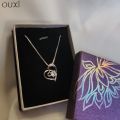 OUXI  Silver/White Crystal Heart Shaped Pendant With Chain For Women- K30016-2. 