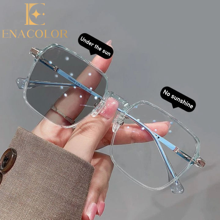 Enacolor Photochromic Graded Eyeglass For Women Men Anti Radiation Eye Glasses With Grade Replaceable Lens Prescription Glasses