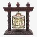 Dark Maroon Handmade Wooden Om Mane Padme Hum Single Wheel Stand. 
